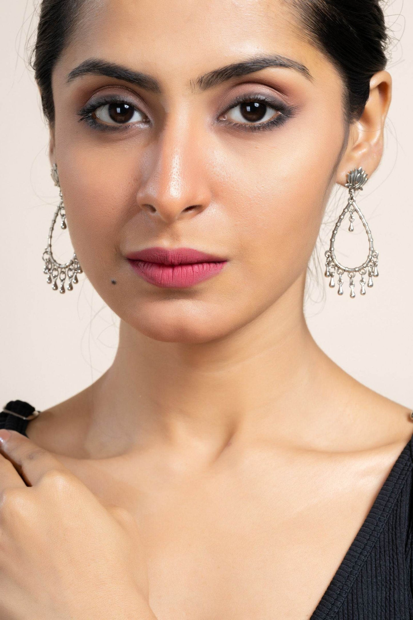German Silver Handmade Lotus Stud Drop Chandbali Earrings for Daily and Occasional Wear - Lookandadorn.com
