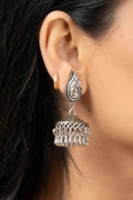 Handmade German Silver Peacock Stud Jhumka Earrings