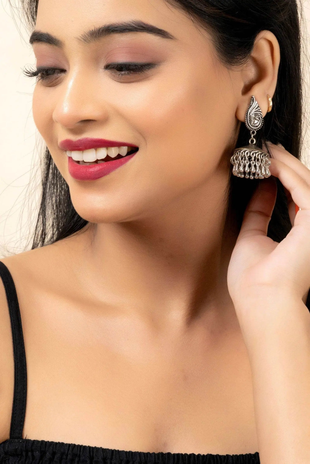 Handmade German Silver Peacock Stud Jhumka Earrings with Oxidized Finish, Lightweight & Elegant - Lookandadorn.com