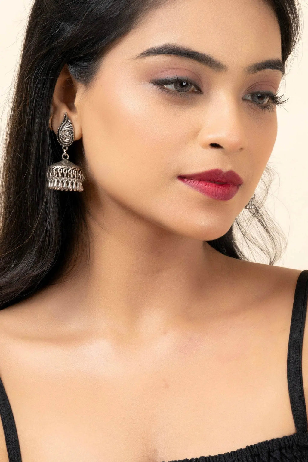 Handmade German Silver Peacock Stud Jhumka Earrings with Oxidized Finish, Lightweight & Elegant - Lookandadorn.com