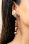 German Silver Peacock Stud Semi Precious Sandstone Dangler Earrings - Lookandadorn.com