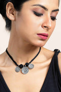 Handcrafted German Silver Jewelry Neckpiece with Adjustable Black Cotton Dori - Lookandadorn.com