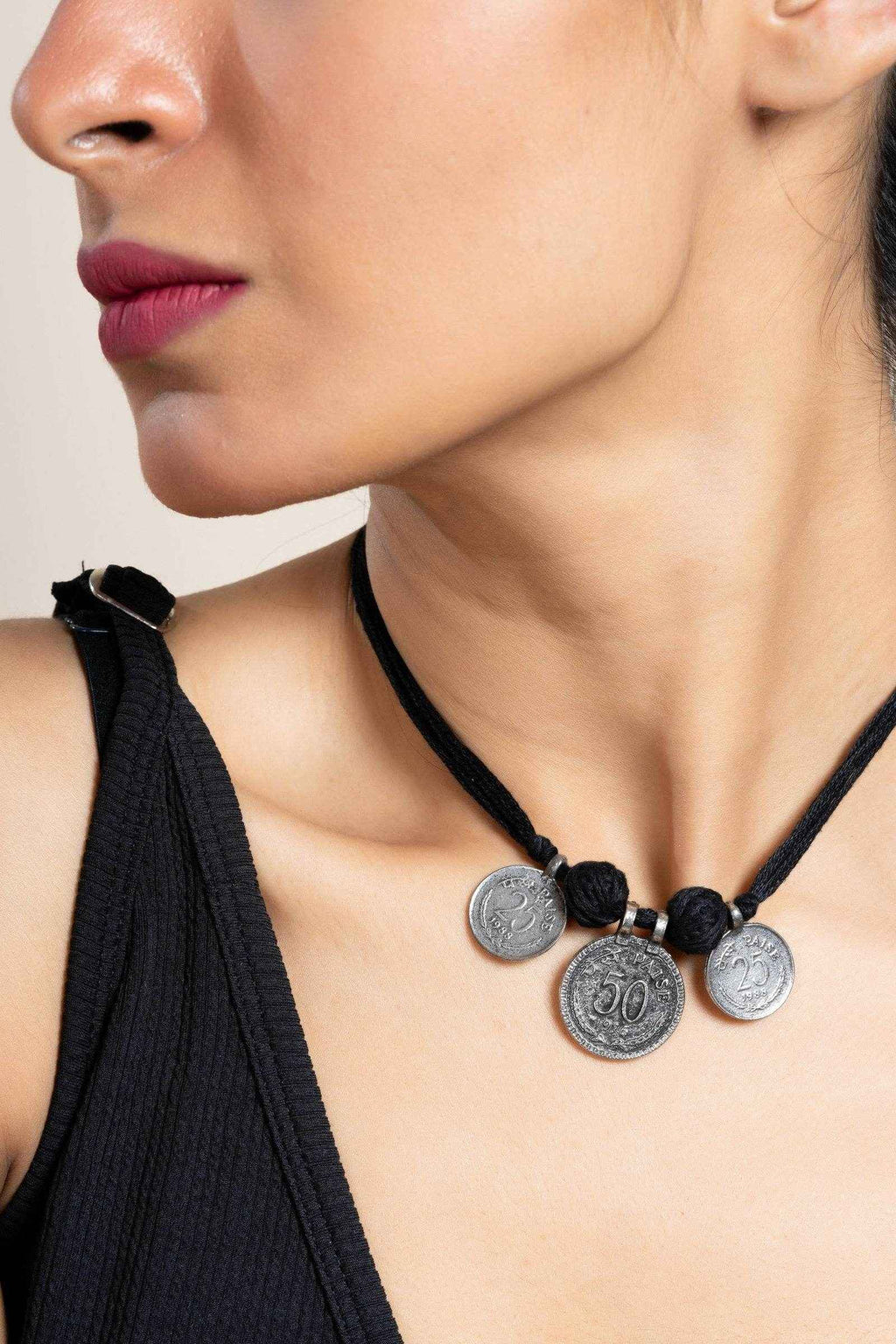 Handcrafted German Silver Jewelry Neckpiece with Adjustable Black Cotton Dori - Lookandadorn.com