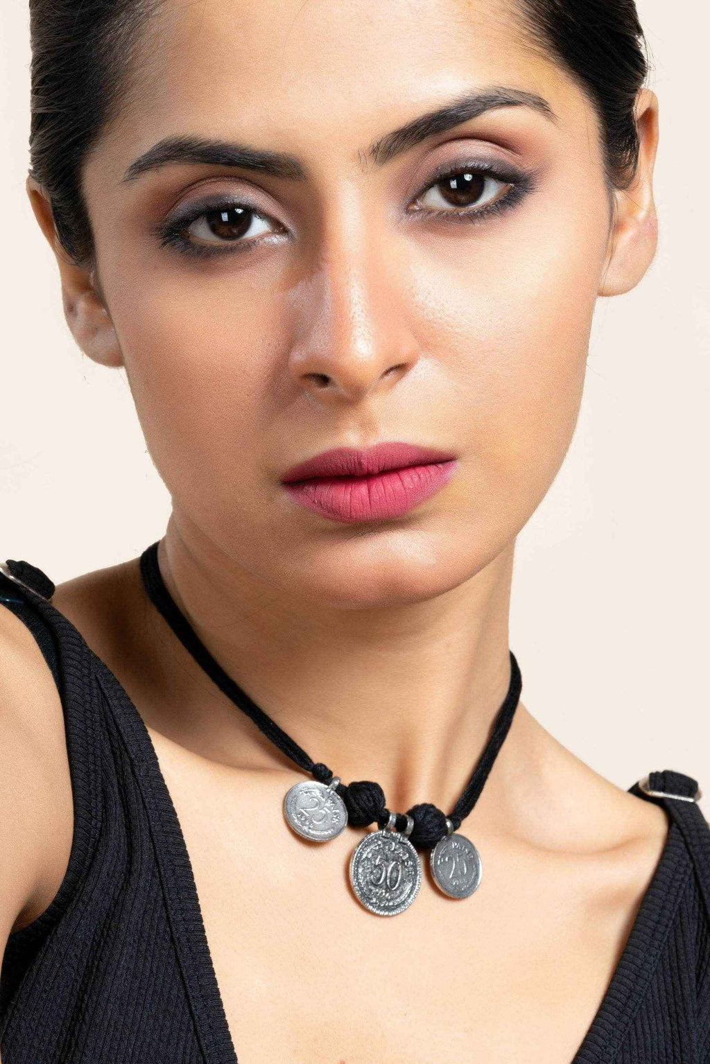 Handcrafted German Silver Jewelry Neckpiece with Adjustable Black Cotton Dori - Lookandadorn.com