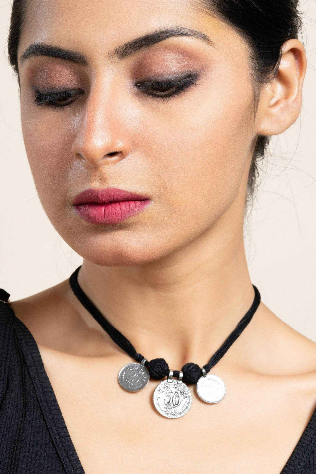 Handcrafted German Silver Jewelry Neckpiece with Adjustable Black Cotton Dori - Lookandadorn.com