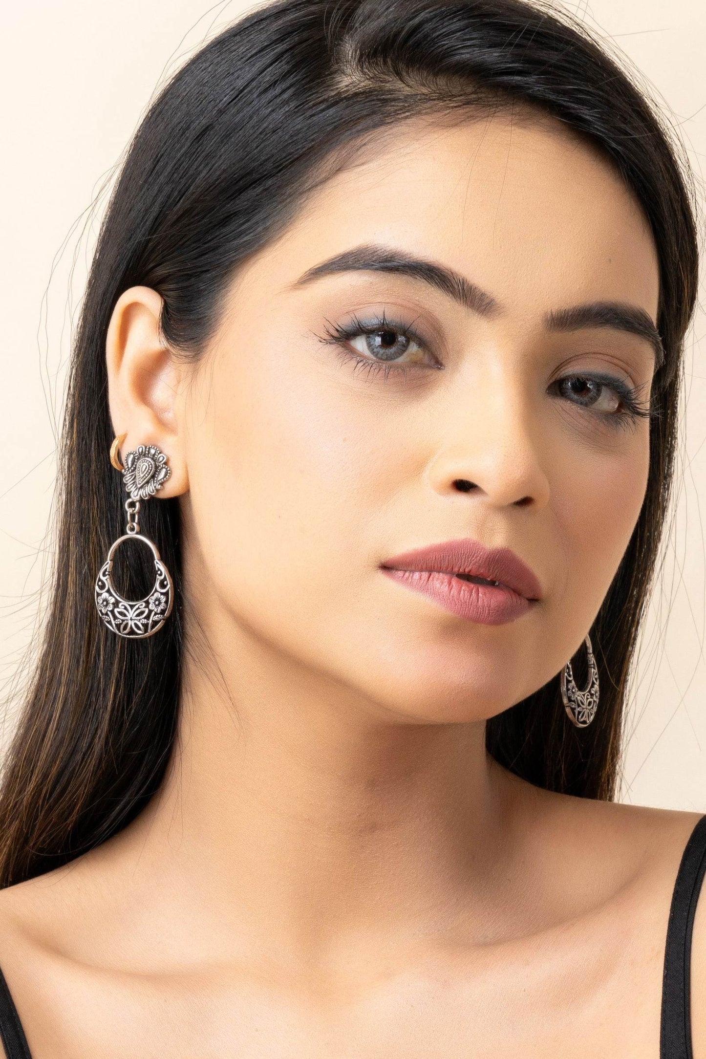 Elegant German Silver Chandbali Drop Stud Earrings with Intricate Design and Lightweight - Lookandadorn.com