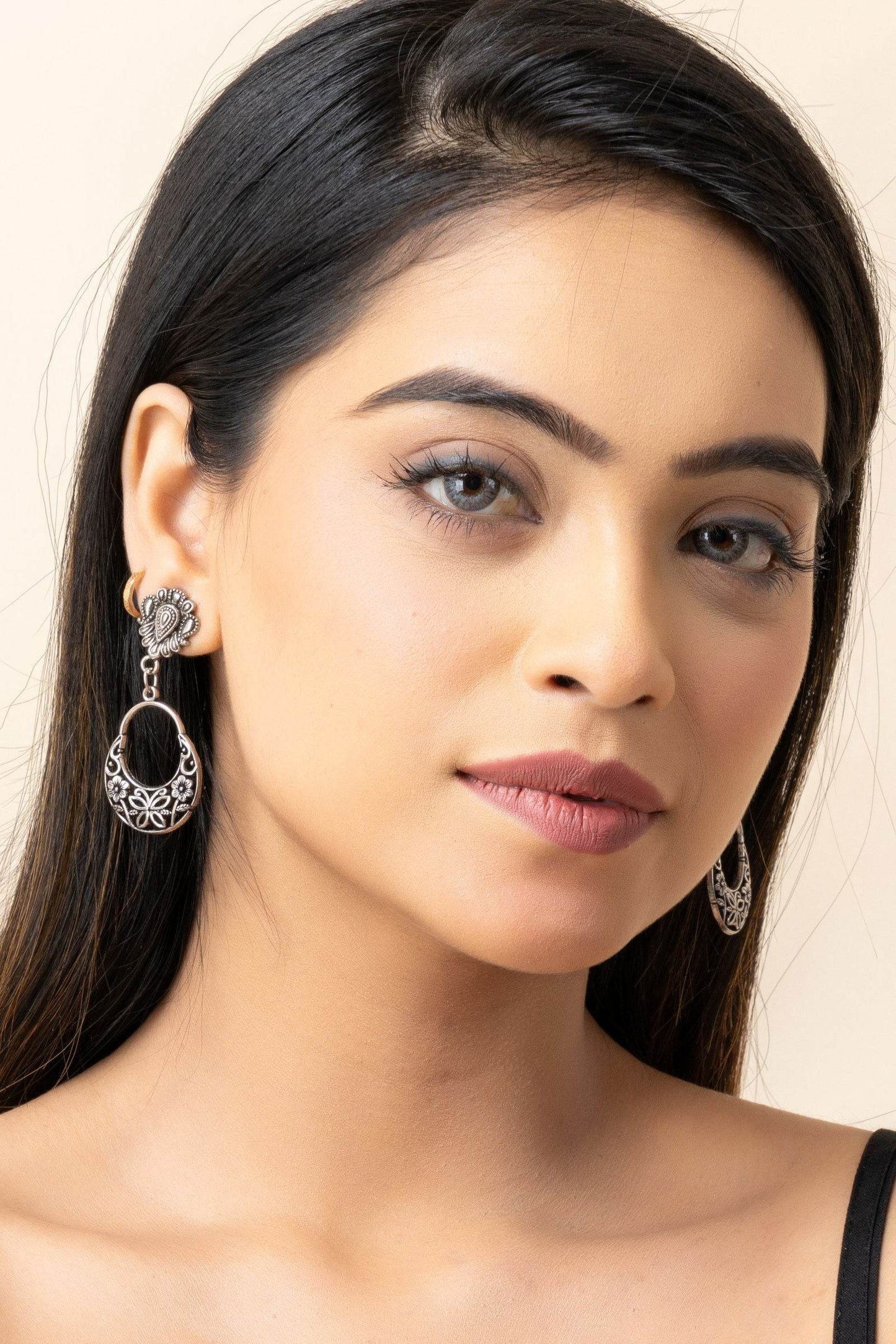 Elegant German Silver Chandbali Drop Stud Earrings with Intricate Design and Lightweight - Lookandadorn.com
