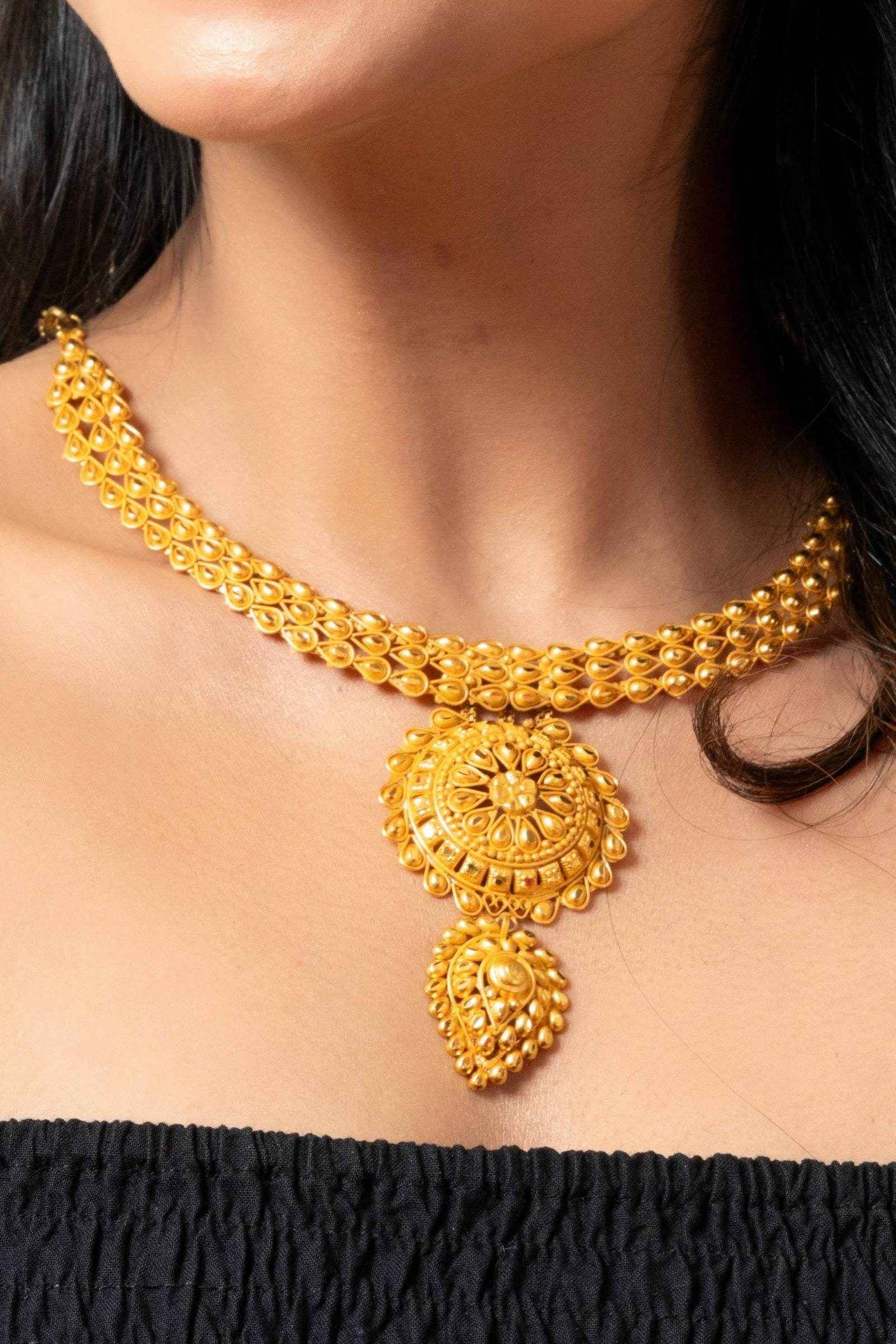 Gold Plated 1.5g Handmade Floral Drop Choker Necklace Jewellery Set for All Occasions - Lookandadorn.com