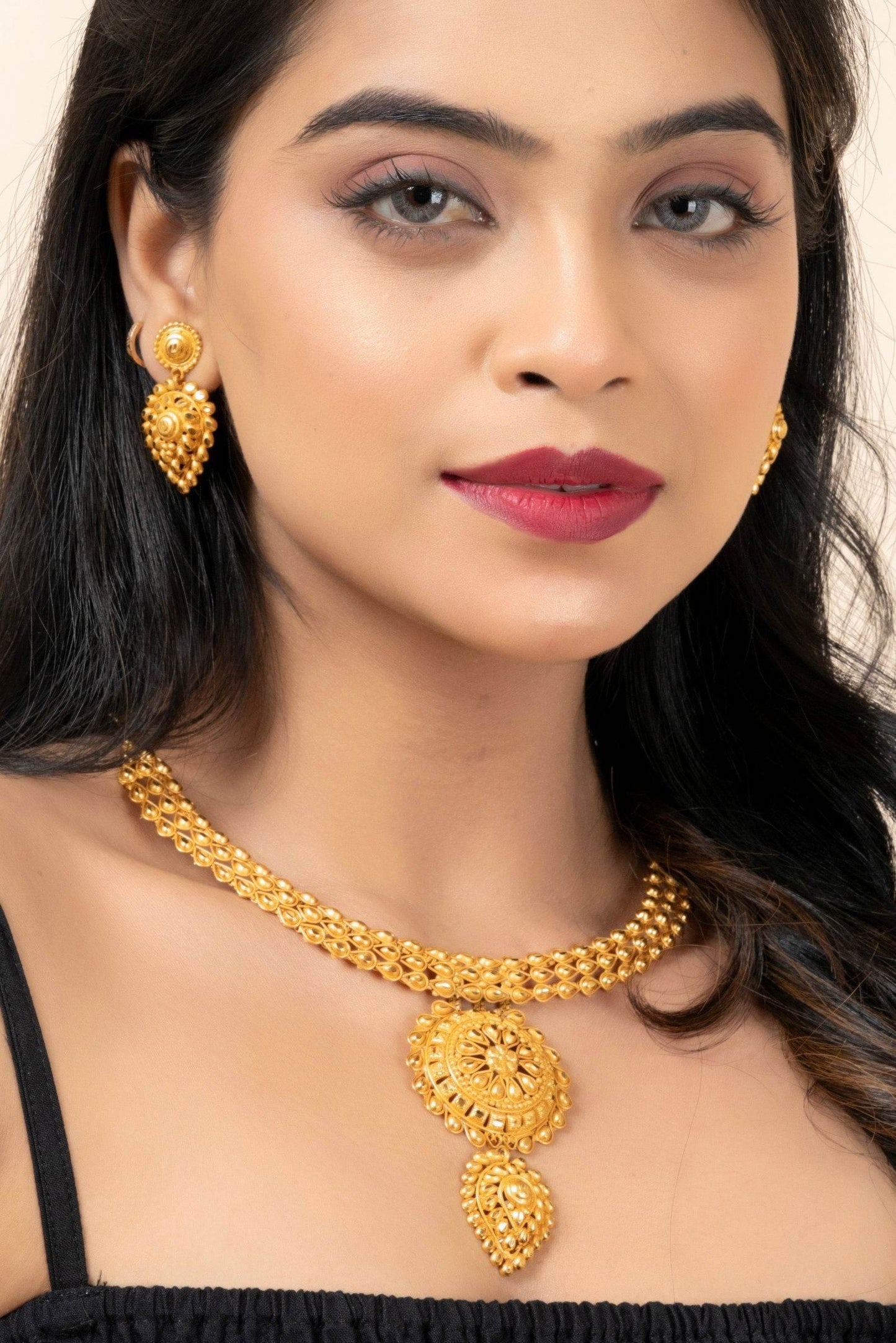 Gold Plated 1.5g Handmade Floral Drop Choker Necklace Jewellery Set for All Occasions - Lookandadorn.com