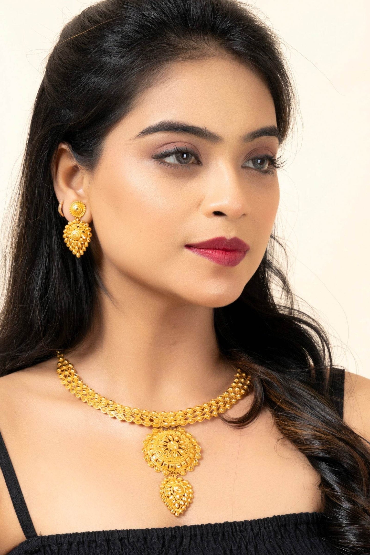 Gold Plated 1.5g Handmade Floral Drop Choker Necklace Jewellery Set for All Occasions - Lookandadorn.com