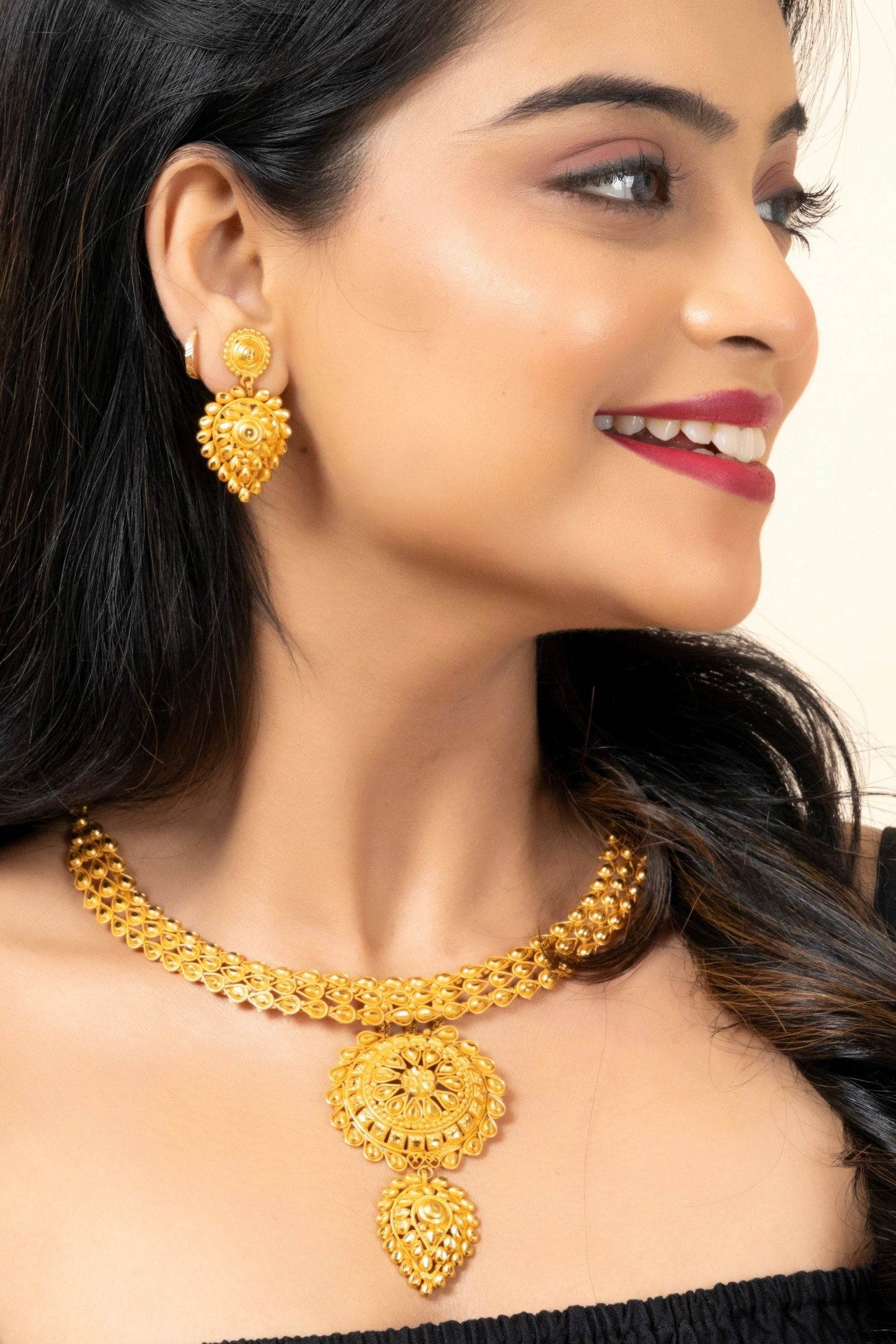 Gold Plated 1.5g Handmade Floral Drop Choker Necklace Jewellery Set for All Occasions - Lookandadorn.com