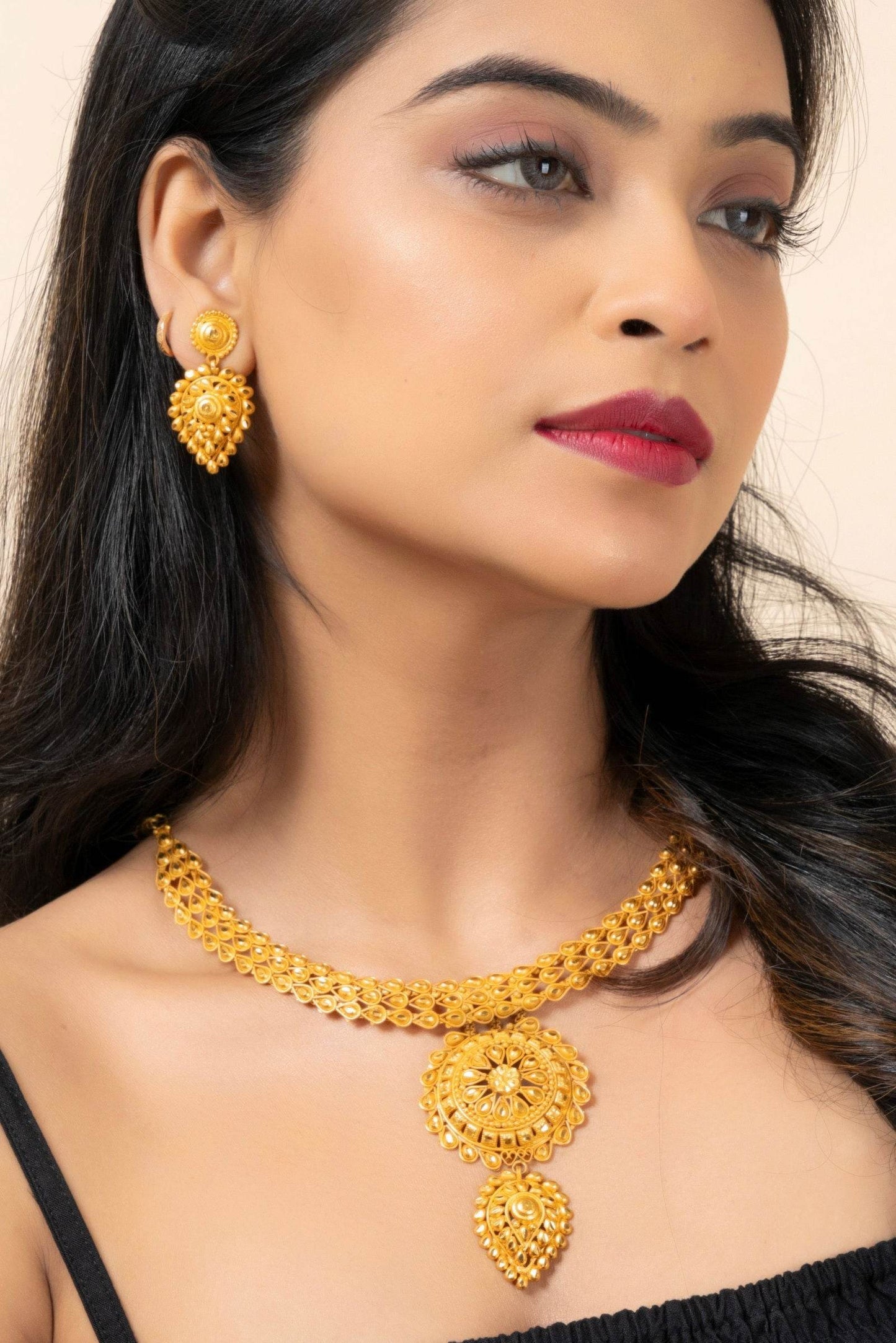 Gold Plated 1.5g Handmade Floral Drop Choker Necklace Jewellery Set for All Occasions - Lookandadorn.com