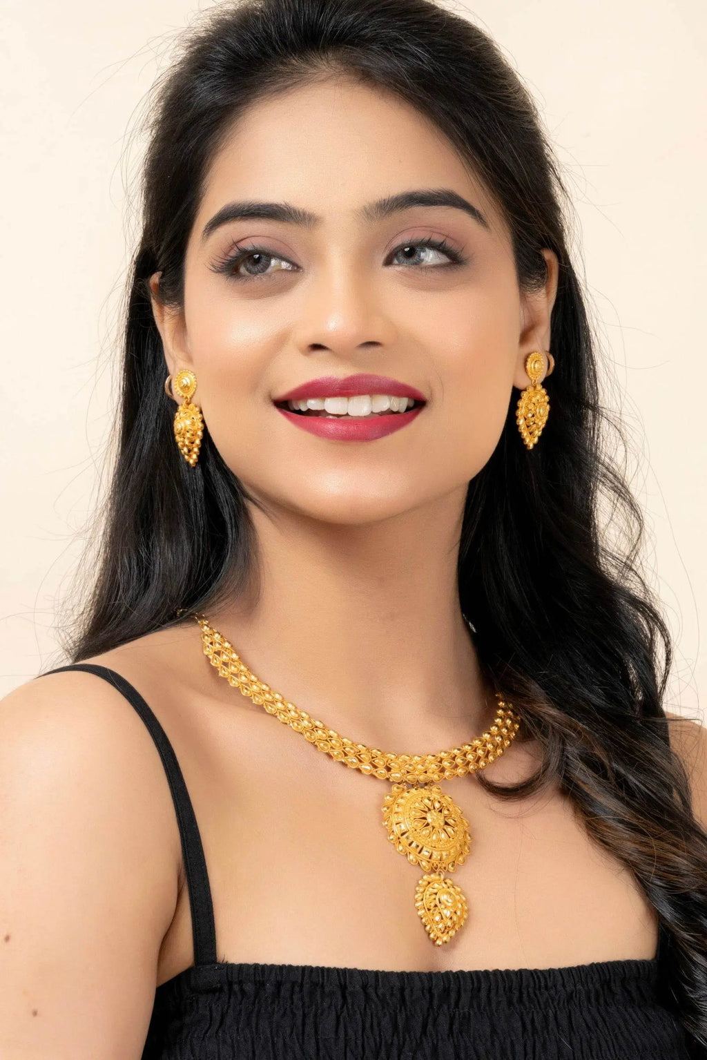 Gold Plated 1.5g Handmade Floral Drop Choker Necklace Jewellery Set for All Occasions - Lookandadorn.com