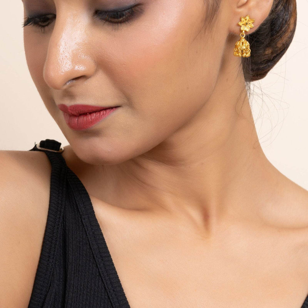 Gold Plated 1.5g Small Floral Stud Jhumka Earrings - Elegant Jewelry for All Occasions - Lookandadorn.com
