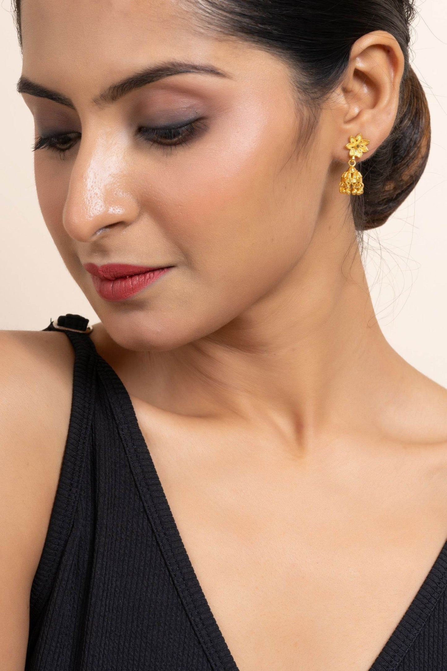 Gold Plated 1.5g Small Floral Stud Jhumka Earrings - Elegant Jewelry for All Occasions - Lookandadorn.com