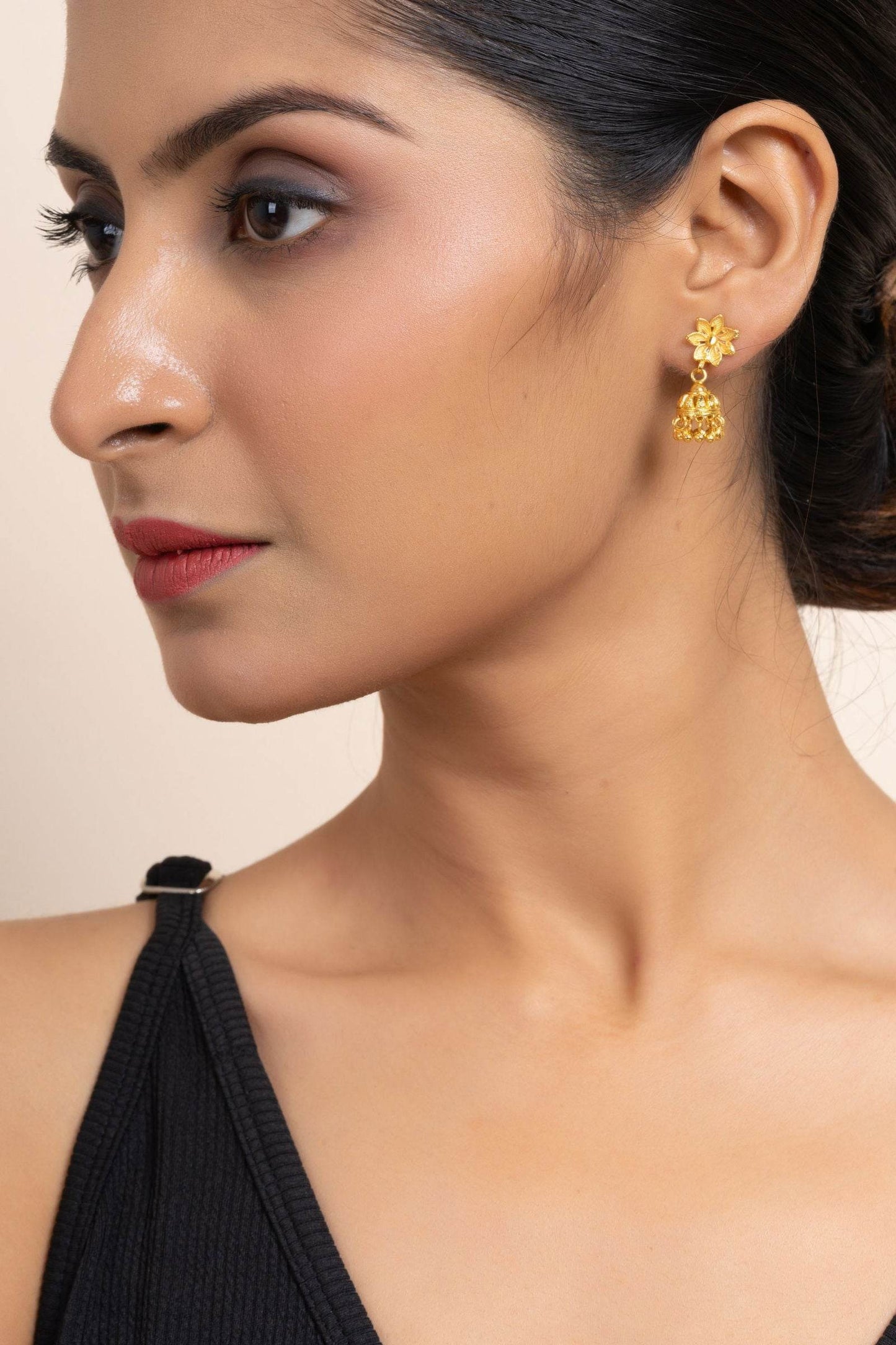 Gold Plated 1.5g Small Floral Stud Jhumka Earrings - Elegant Jewelry for All Occasions - Lookandadorn.com