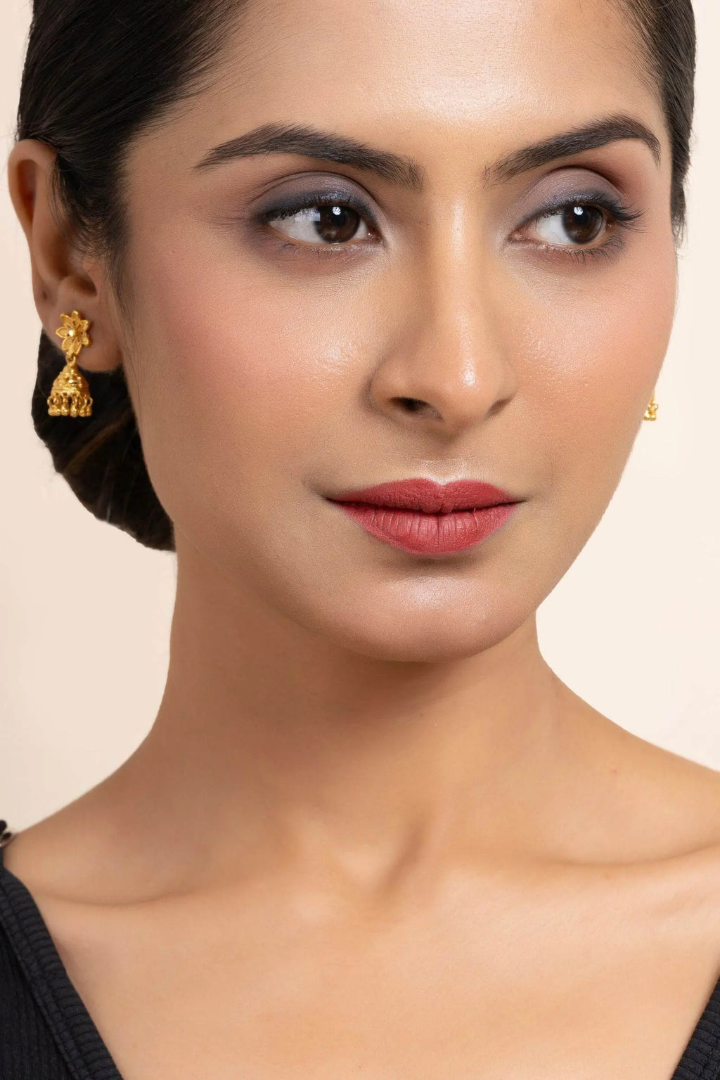 Gold Plated 1.5g Small Floral Stud Jhumka Earrings - Elegant Jewelry for All Occasions - Lookandadorn.com