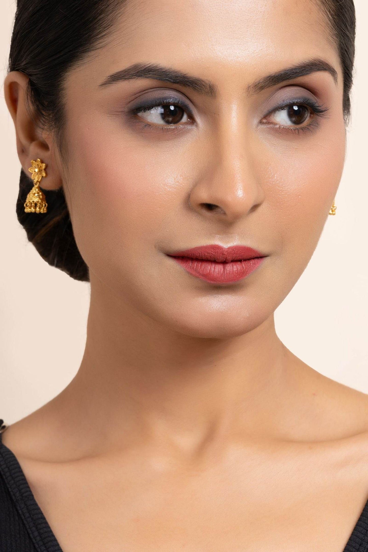 Gold Plated 1.5g Small Floral Stud Jhumka Earrings - Elegant Jewelry for All Occasions - Lookandadorn.com