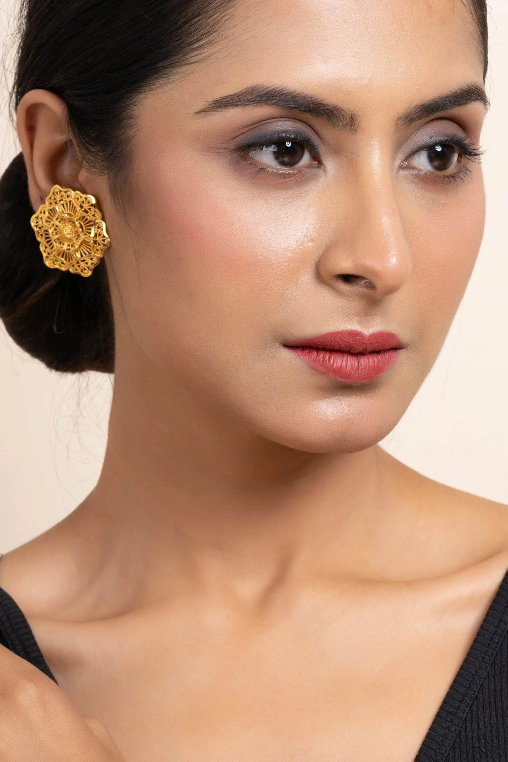 Gold Plated 3-Layer Floral Stud Earrings - Handmade Copper, Non-Allergic, Elegant Design for All Occasions - Lookandadorn.com