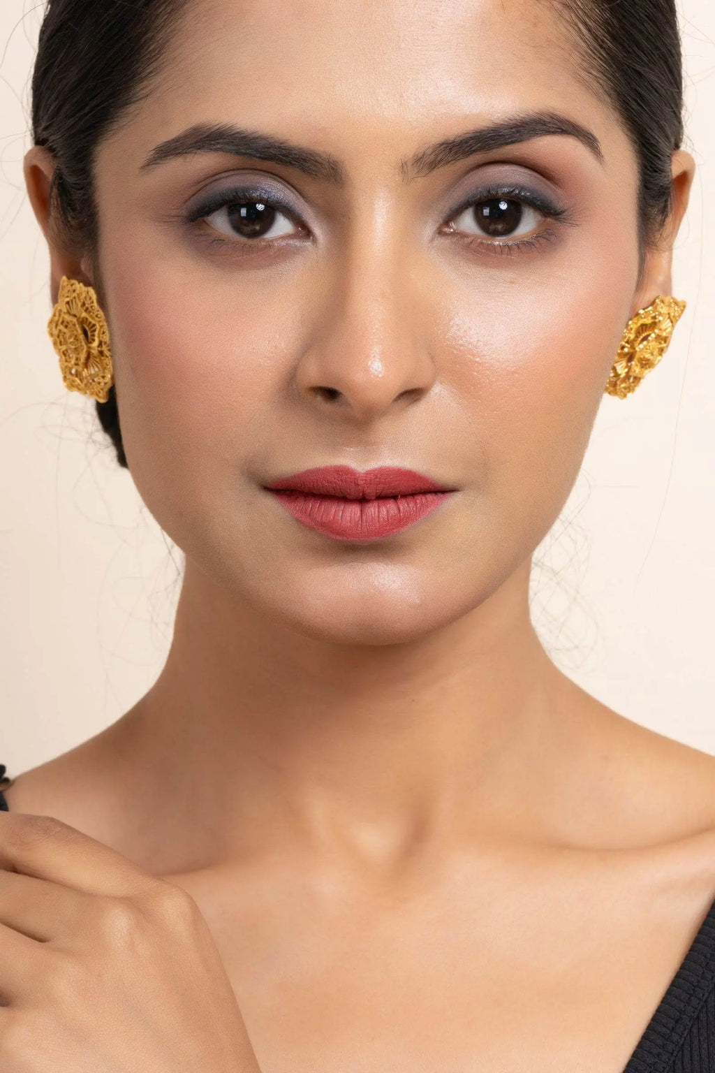 Gold Plated 3-Layer Floral Stud Earrings - Handmade Copper, Non-Allergic, Elegant Design for All Occasions - Lookandadorn.com