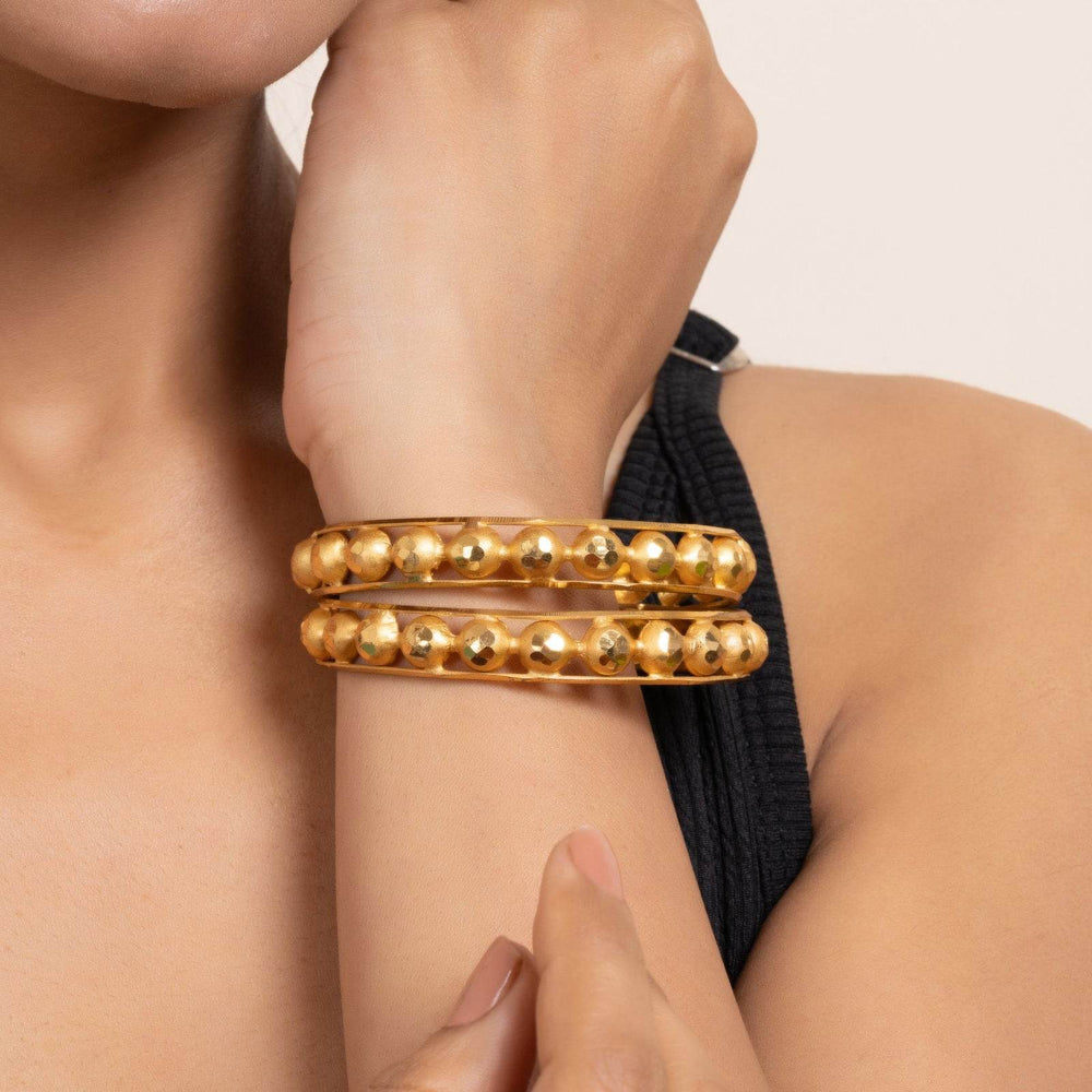 Gold Plated Set of 2 Circular Ball Bangles, Elegant Copper Jewelry for All Occasions - Lookandadorn.com