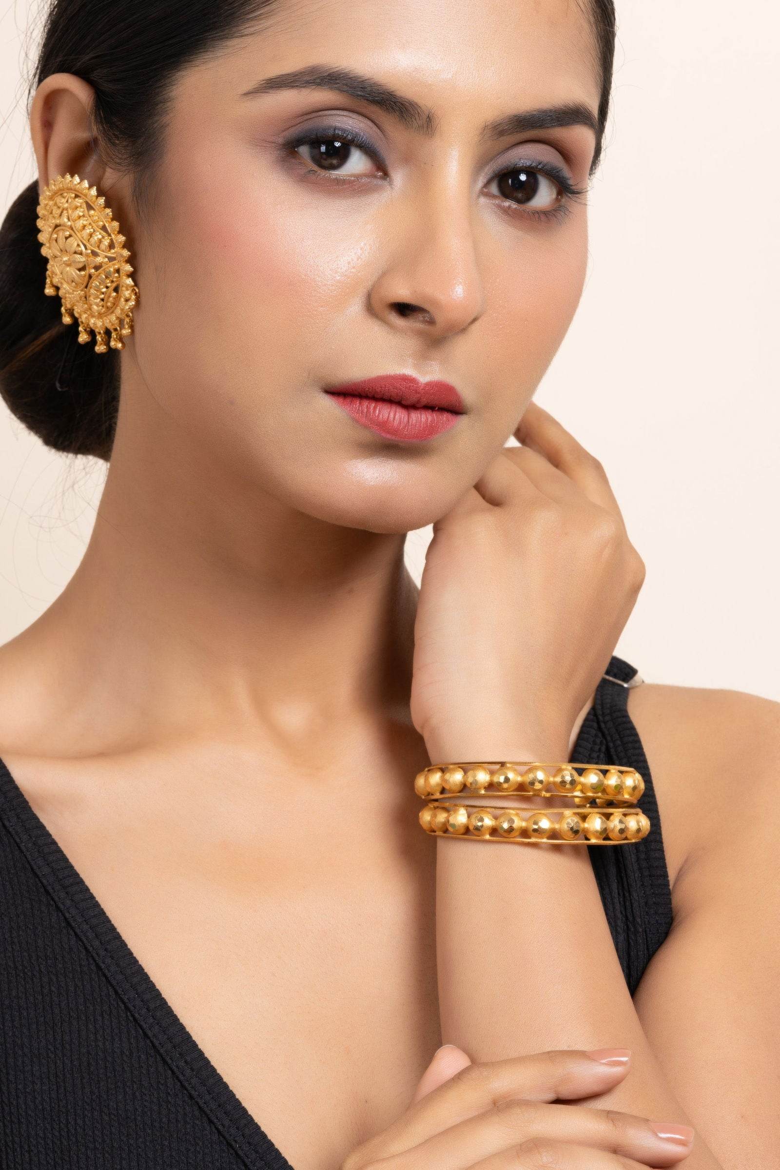 Gold Plated Set of 2 Circular Ball Bangles, Elegant Copper Jewelry for All Occasions - Lookandadorn.com