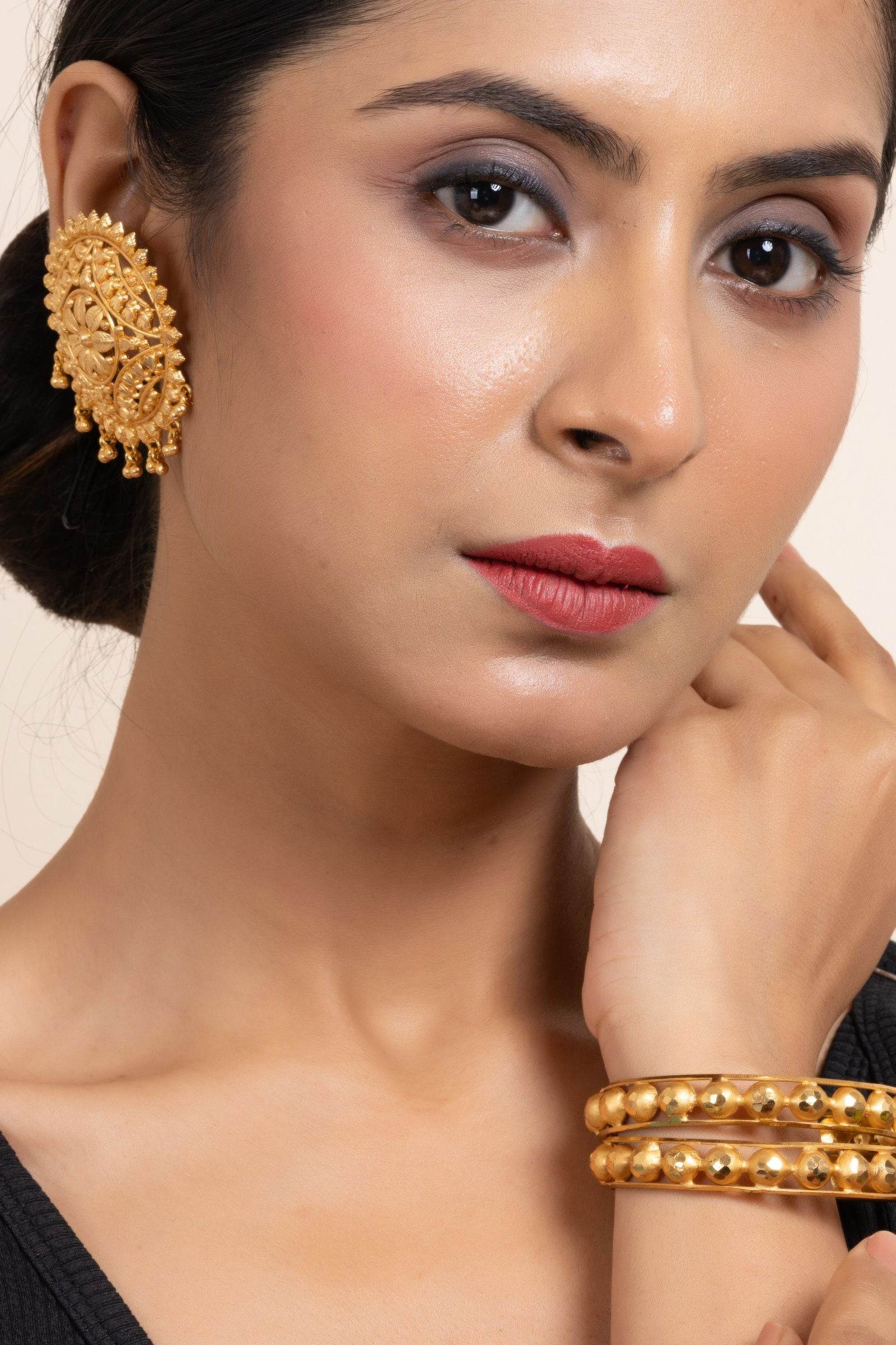 Gold Plated Set of 2 Circular Ball Bangles, Elegant Copper Jewelry for All Occasions - Lookandadorn.com