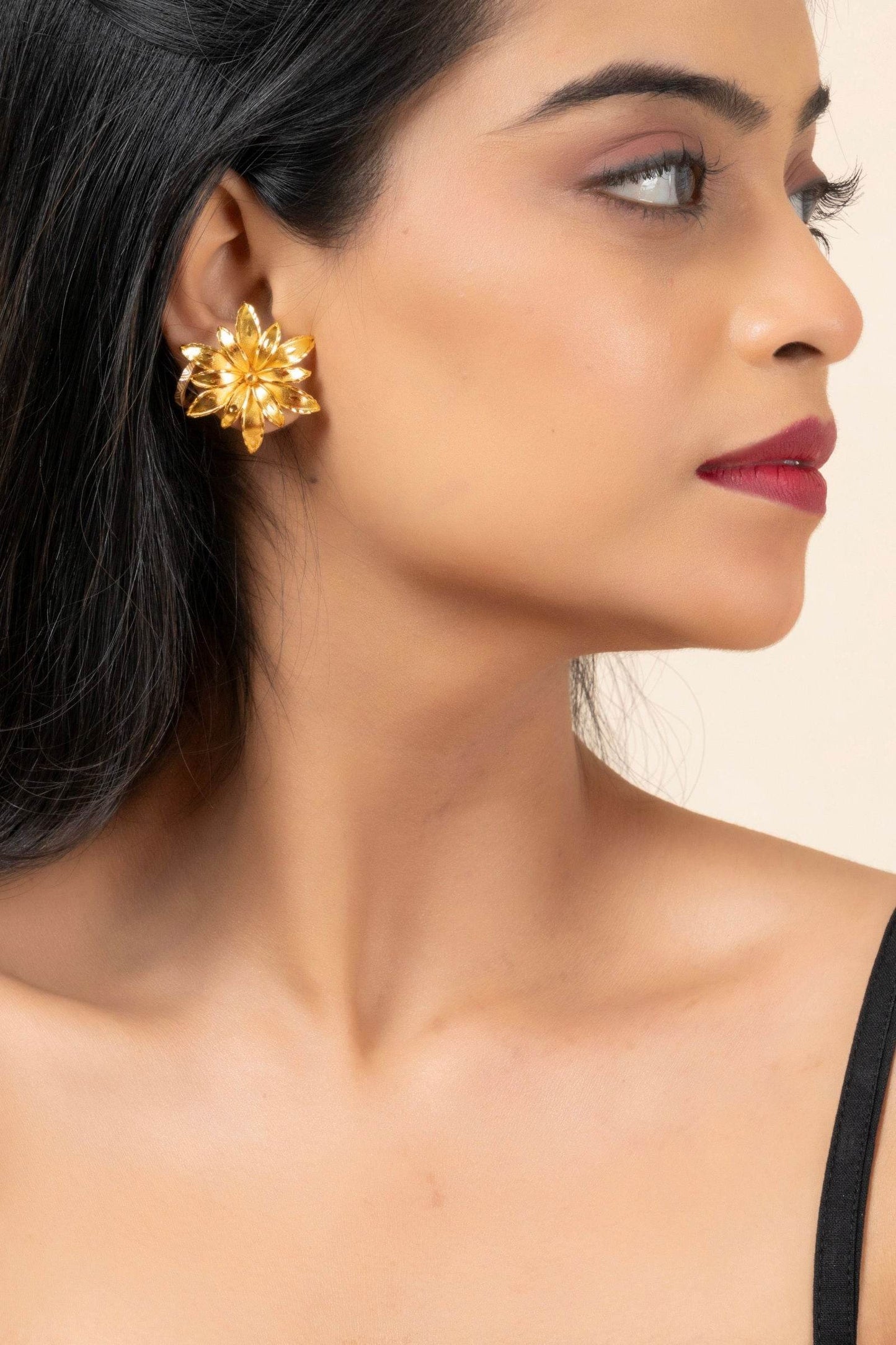 Gold Plated Floral Design Stud Earrings - Copper, Non-Allergic, Perfect for All Occasions - Lookandadorn.com