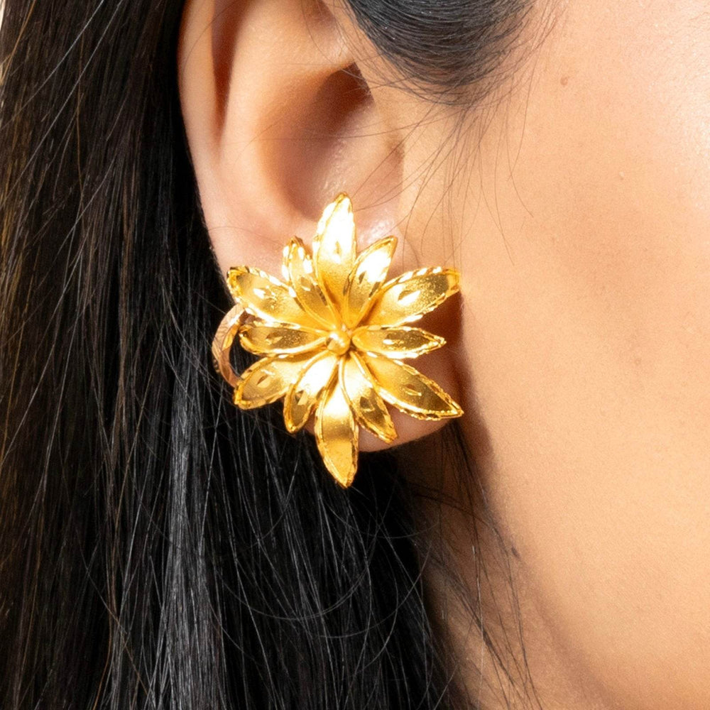 Gold Plated Floral Design Stud Earrings - Copper, Non-Allergic, Perfect for All Occasions - Lookandadorn.com