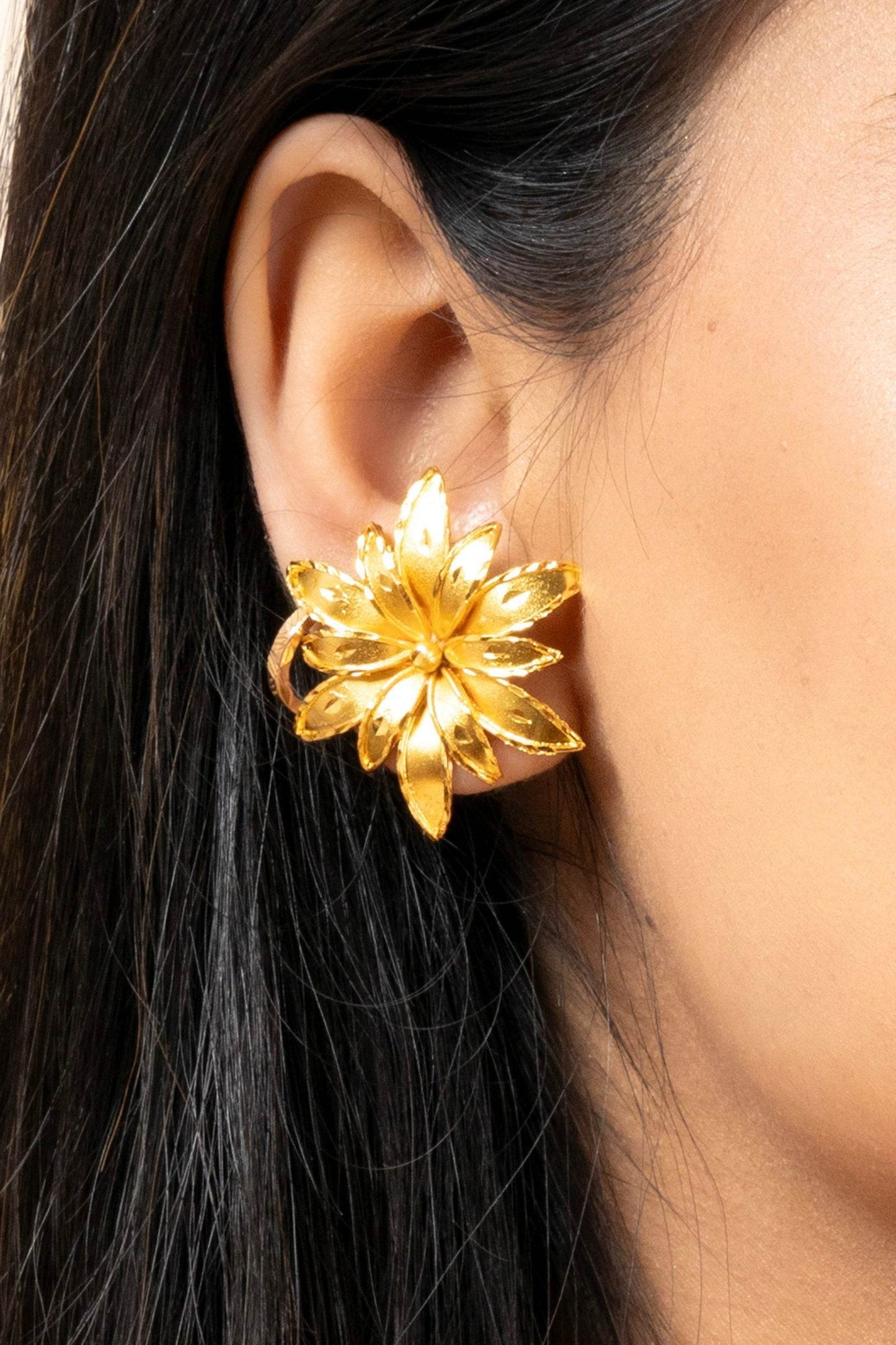 Gold Plated Floral Design Stud Earrings - Copper, Non-Allergic, Perfect for All Occasions - Lookandadorn.com