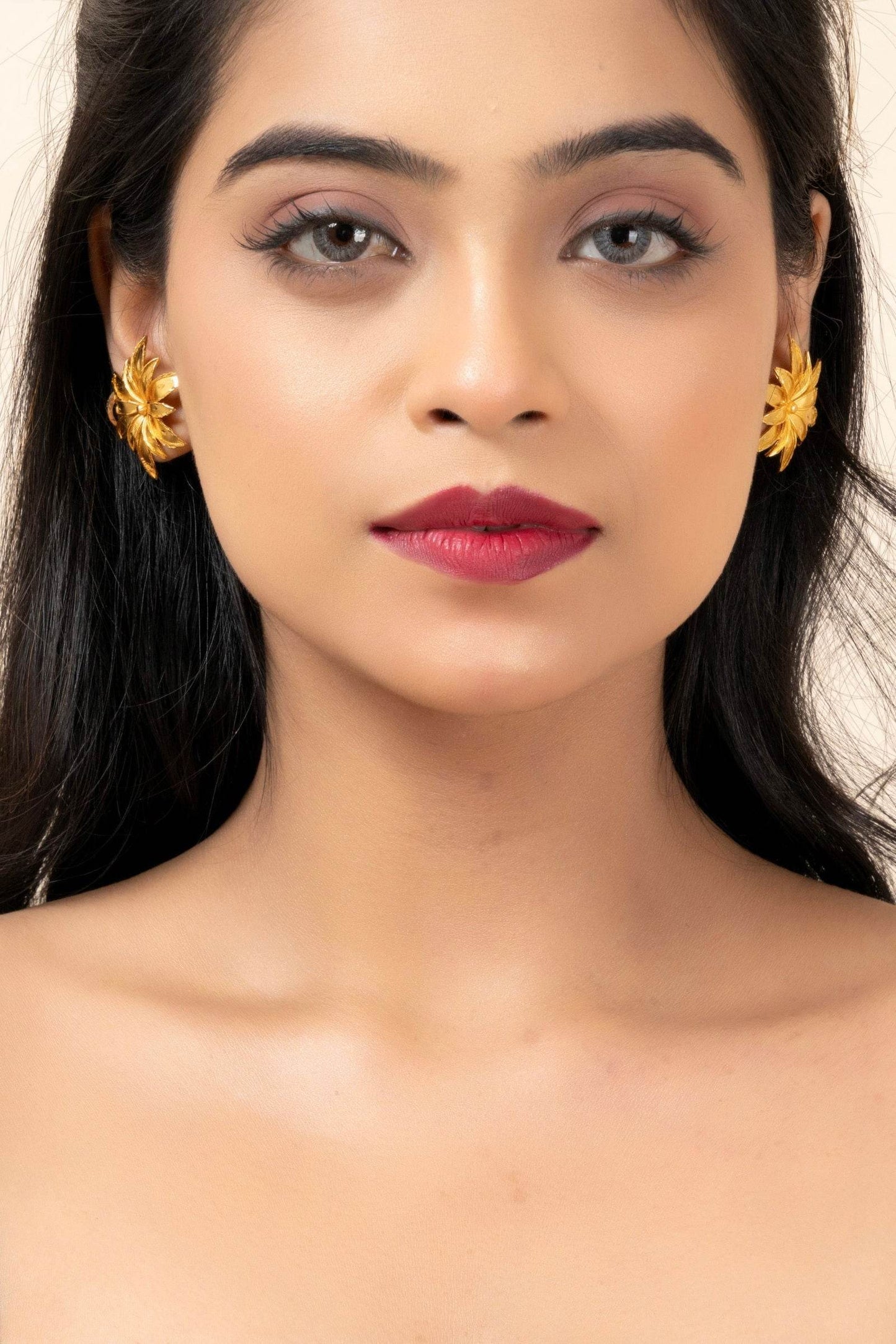 Gold Plated Floral Design Stud Earrings - Copper, Non-Allergic, Perfect for All Occasions - Lookandadorn.com