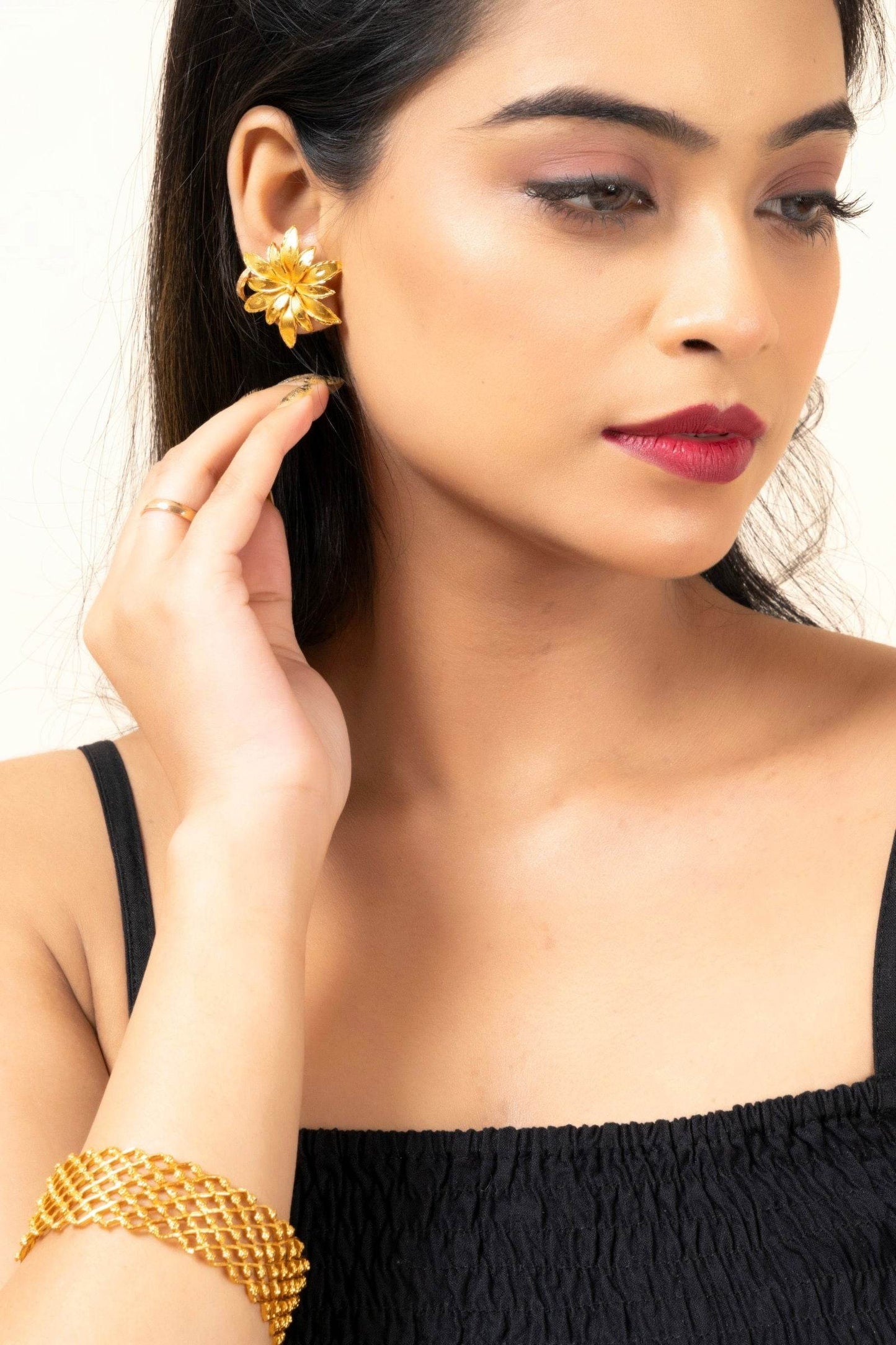 Gold Plated Floral Design Stud Earrings - Copper, Non-Allergic, Perfect for All Occasions - Lookandadorn.com