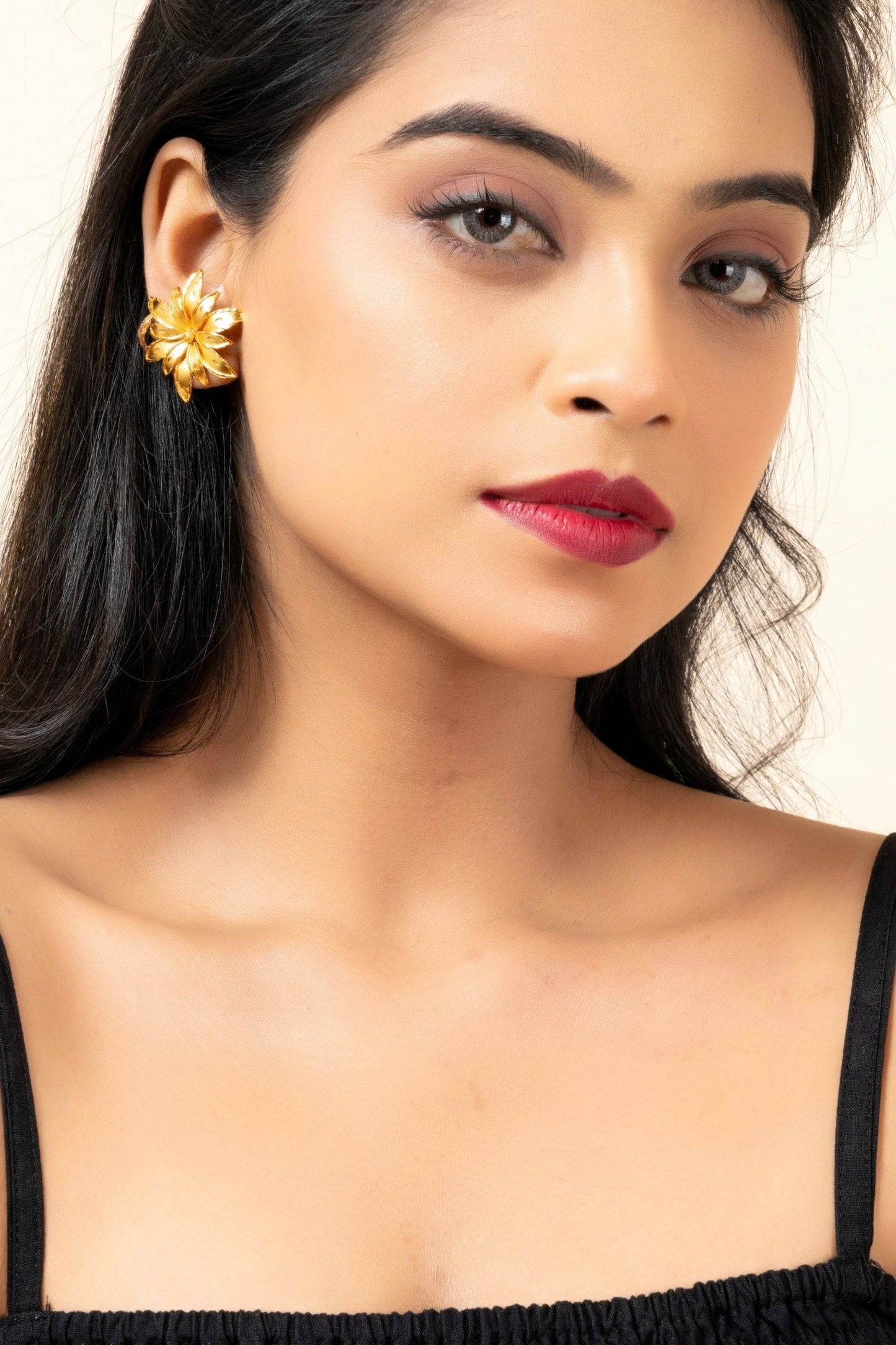 Gold Plated Floral Design Stud Earrings - Copper, Non-Allergic, Perfect for All Occasions - Lookandadorn.com