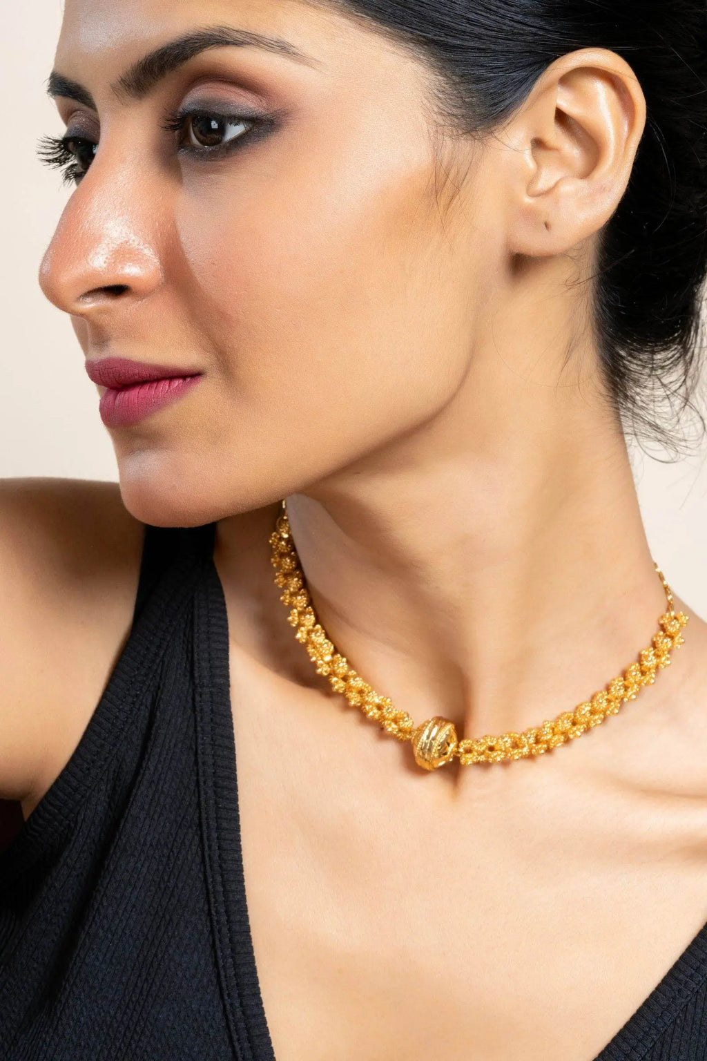 Gold Plated Designer Focal Bead Choker Necklace - Copper Jewelry for All Occasions - Lookandadorn.com