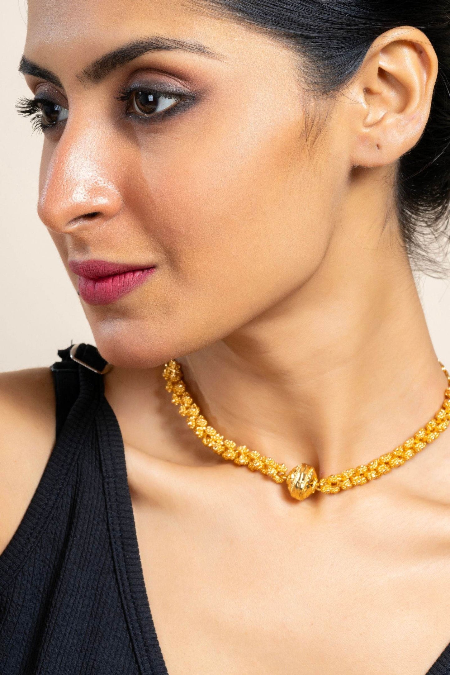 Gold Plated Designer Focal Bead Choker Necklace Copper Jewelry