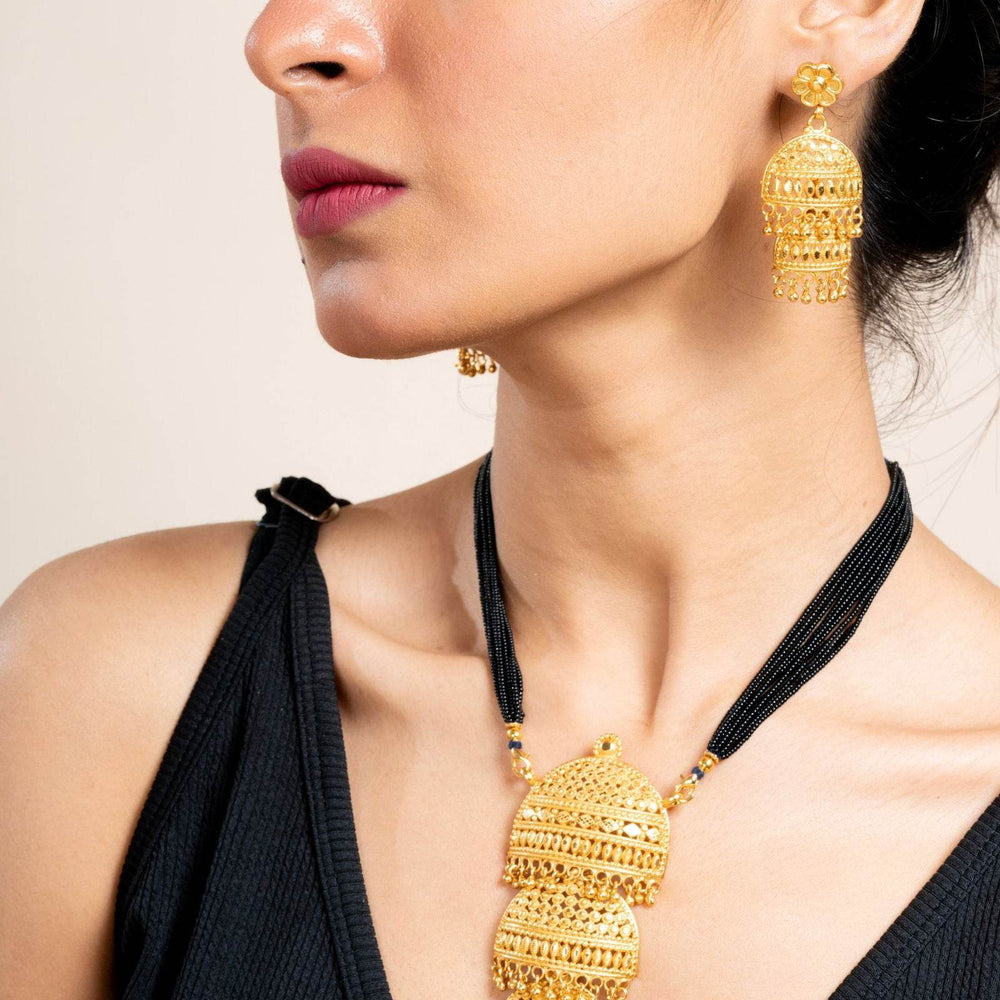 Gold Plated 4 Layer Pendant Necklace Set with Matching Stud Earrings for Elegant Occasions - Lookandadorn.com