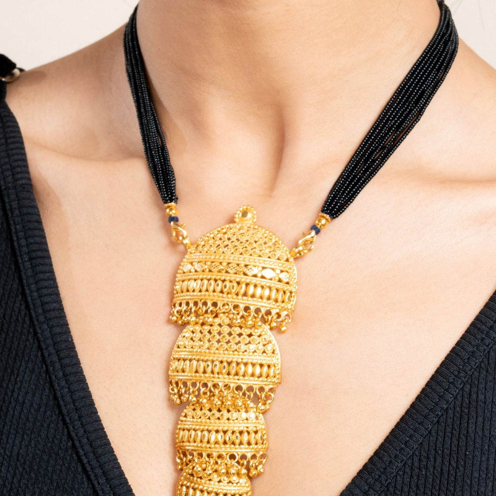 Gold Plated 4 Layer Pendant Necklace Set with Matching Stud Earrings for Elegant Occasions - Lookandadorn.com