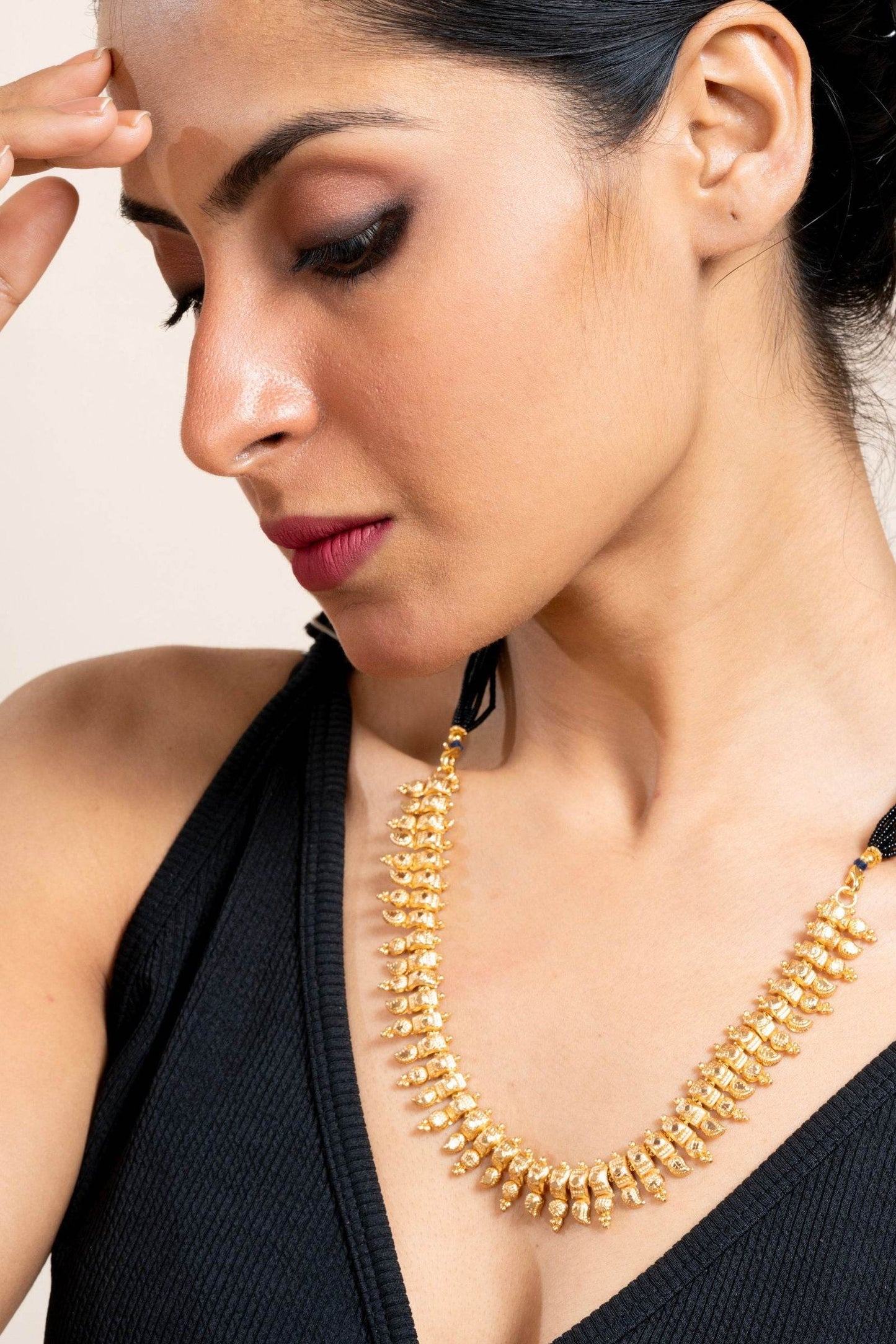 Gold Plated Designer Necklace with Black Tassel Dori - Elegant Copper Jewelry for All Occasions - Lookandadorn.com