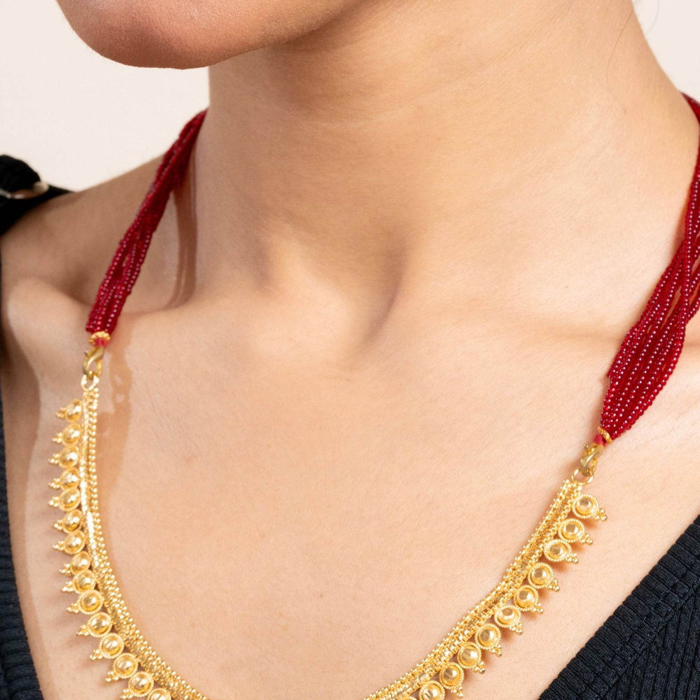 Gold Plated Designer Necklace with Bold Red Tassel Dori - Exquisite Copper Jewelry - Lookandadorn.com