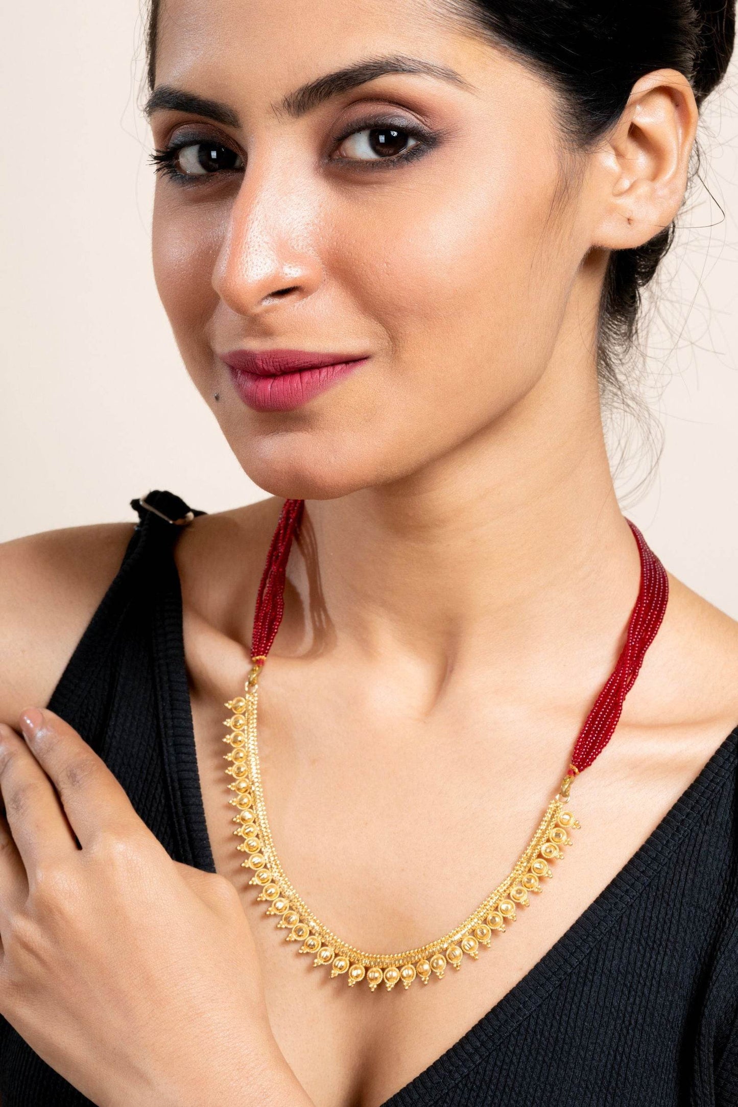 Gold Plated Designer Necklace with Bold Red Tassel Dori - Exquisite Copper Jewelry - Lookandadorn.com