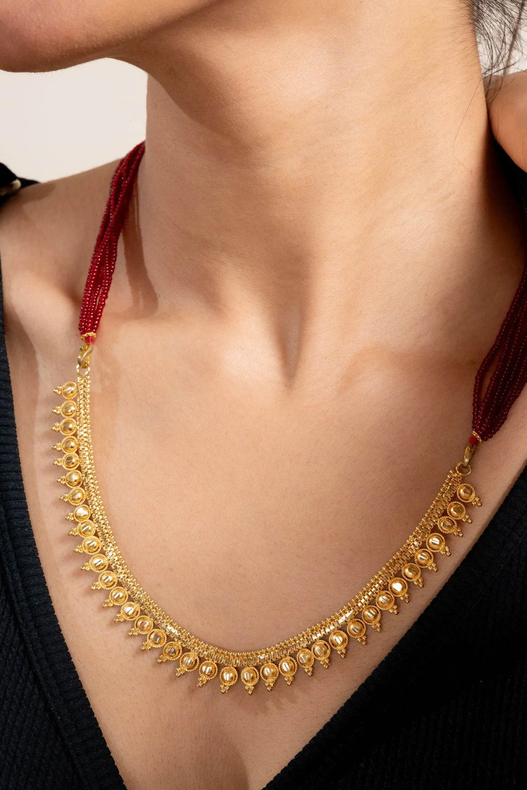 Gold Plated Designer Necklace with Bold Red Tassel Dori - Exquisite Copper Jewelry - Lookandadorn.com