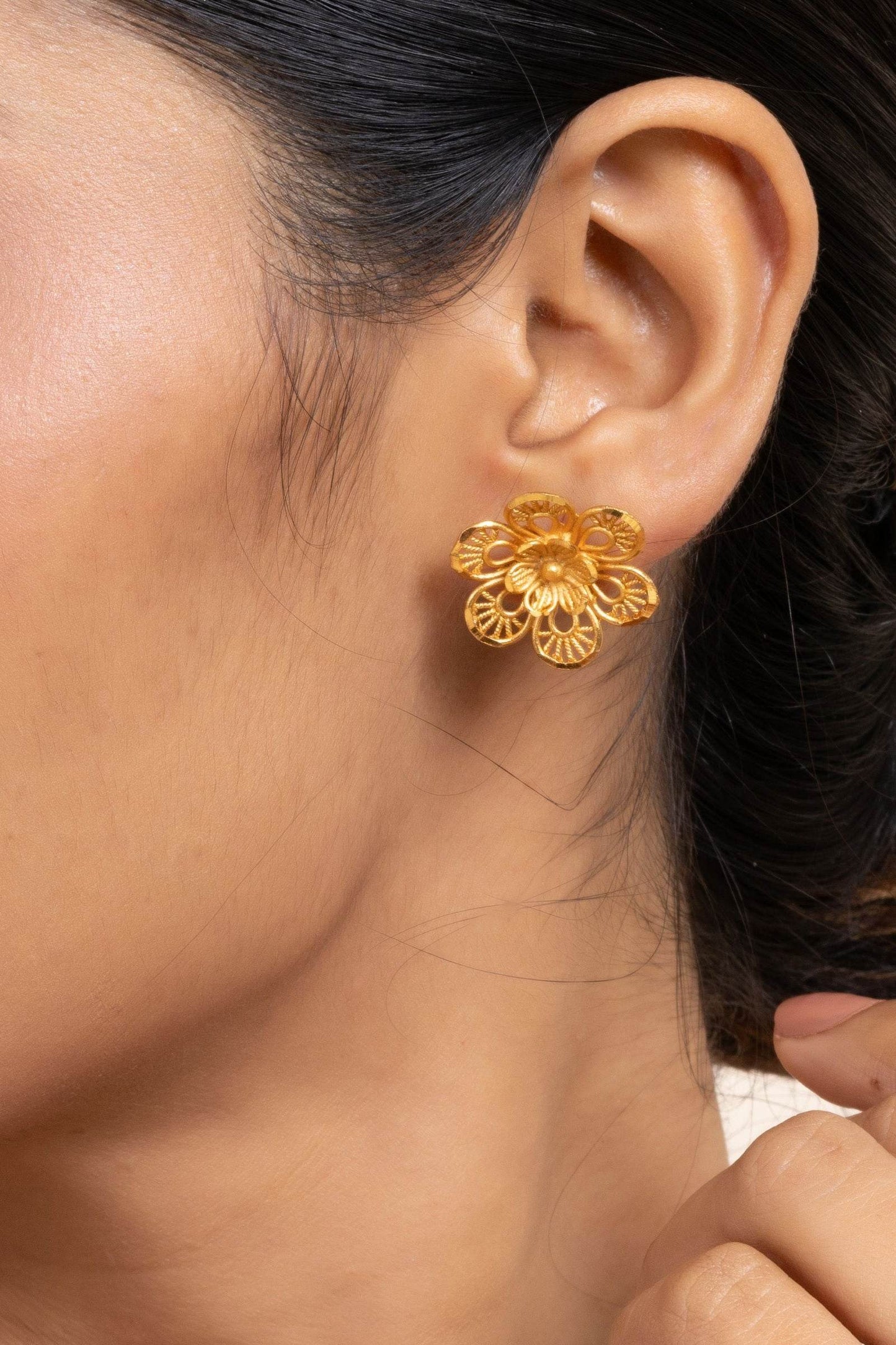 Gold Plated Double Floral Stud Earrings - Copper Jewelry with Luxurious Shine - Lookandadorn.com