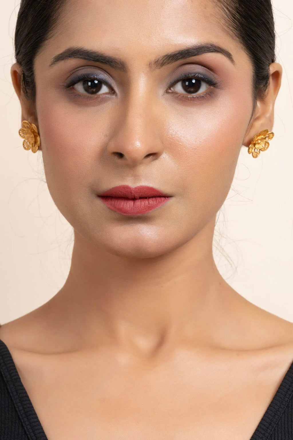 Gold Plated Double Floral Stud Earrings - Copper Jewelry with Luxurious Shine - Lookandadorn.com