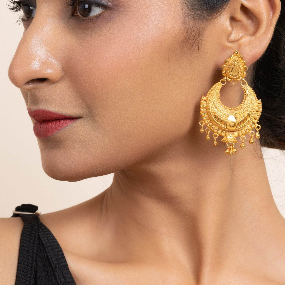 Gold Plated Chandbali Earrings with Drop Design, Copper Jewelry for All Occasions - Lookandadorn.com