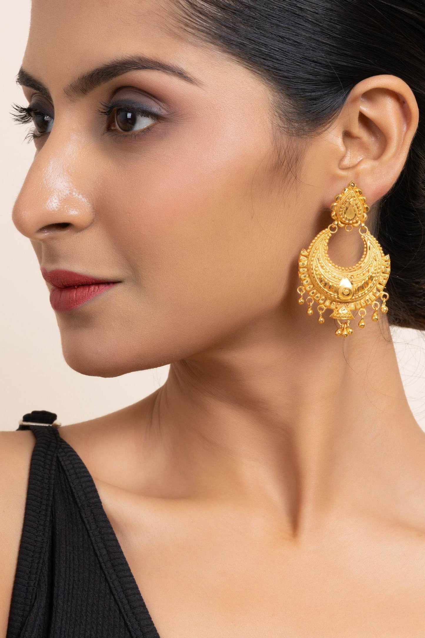 Gold Plated Chandbali Earrings with Drop Design, Copper Jewelry for All Occasions - Lookandadorn.com