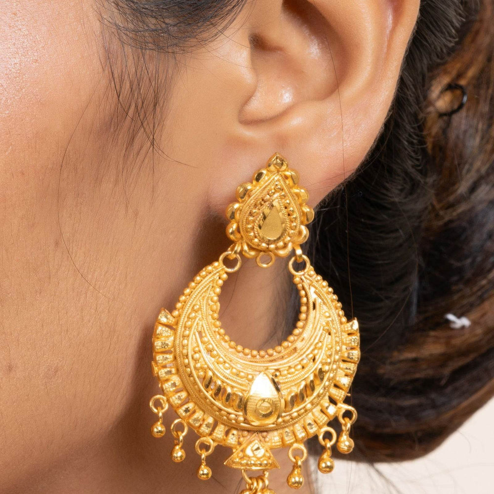 Gold Plated Chandbali Earrings with Drop Design, Copper Jewelry for All Occasions - Lookandadorn.com