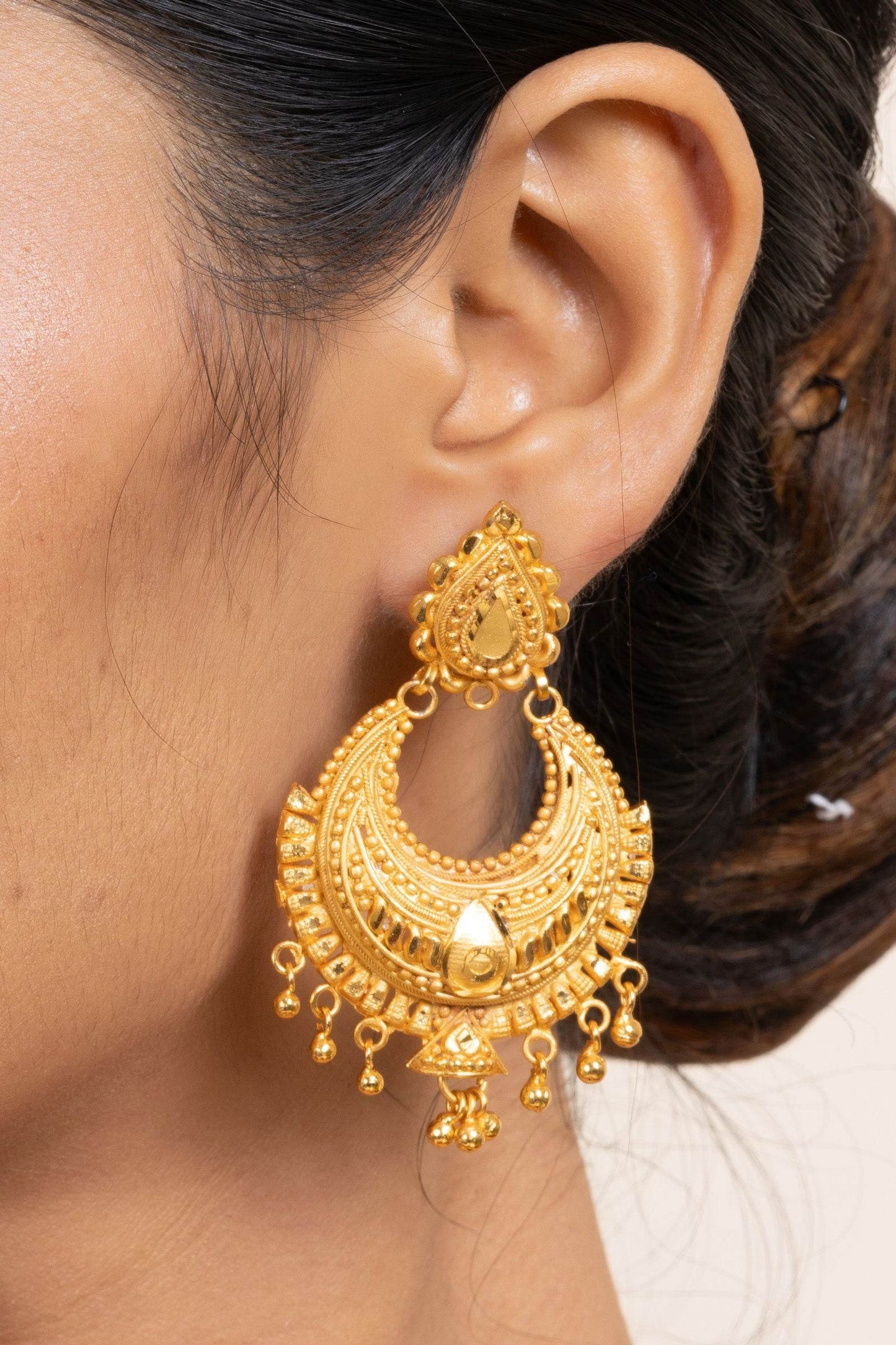 Gold Plated Chandbali Earrings with Drop Design, Copper Jewelry for All Occasions - Lookandadorn.com