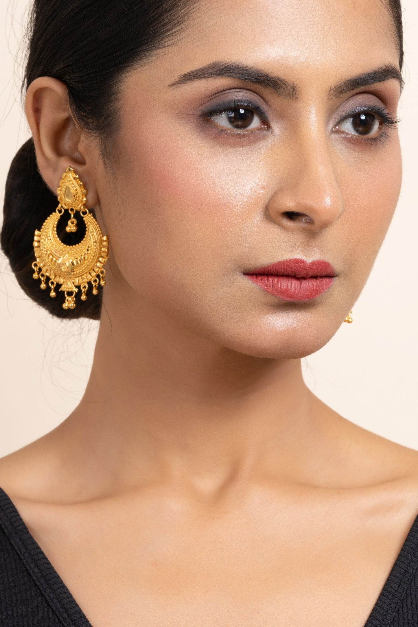 Gold Plated Chandbali Earrings with Drop Design, Copper Jewelry for All Occasions - Lookandadorn.com