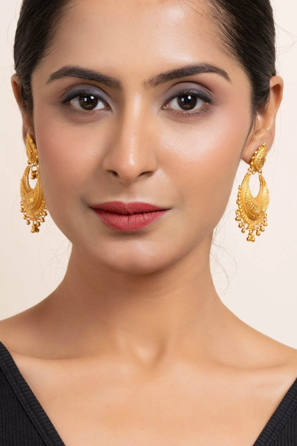 Gold Plated Chandbali Earrings with Drop Design, Copper Jewelry for All Occasions - Lookandadorn.com