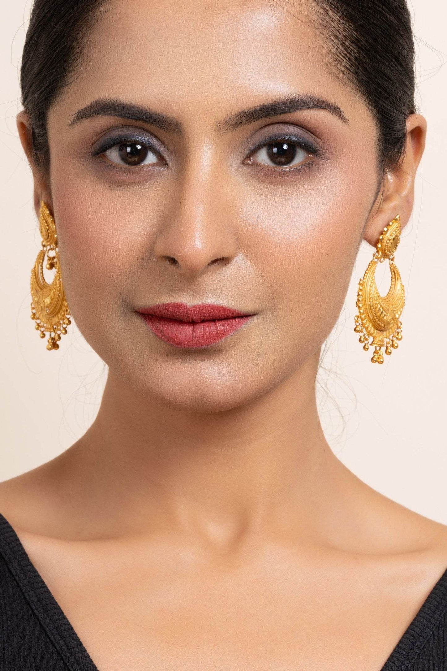 Gold Plated Chandbali Earrings with Drop Design, Copper Jewelry for All Occasions - Lookandadorn.com